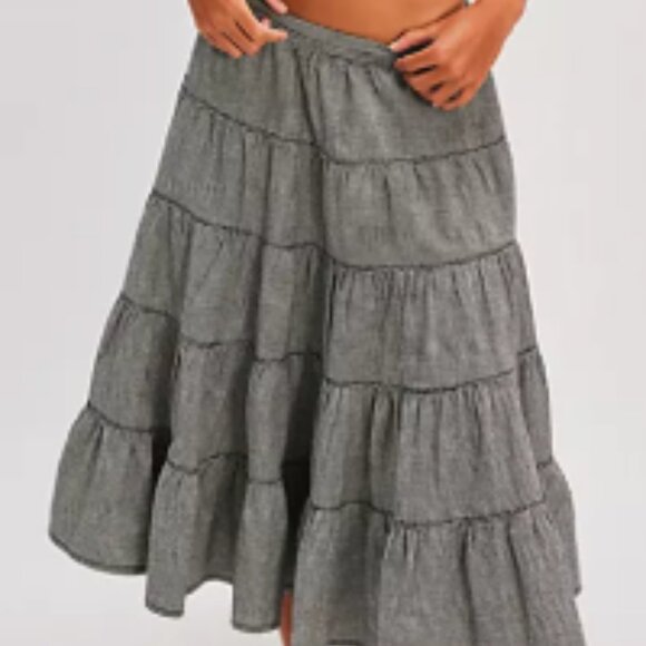 Free People Dresses & Skirts - Free People In Full Swing Gingham Midi Skirt Size Small Black & White